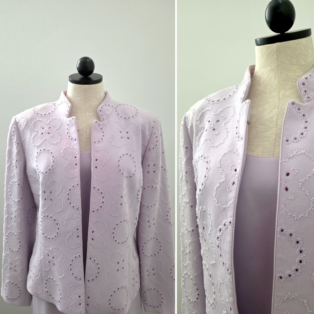 Albert Nipon Vintage Lilac 3-Piece Embellished Beaded Evening Skirt Suit Set M/L - Picture 8 of 11